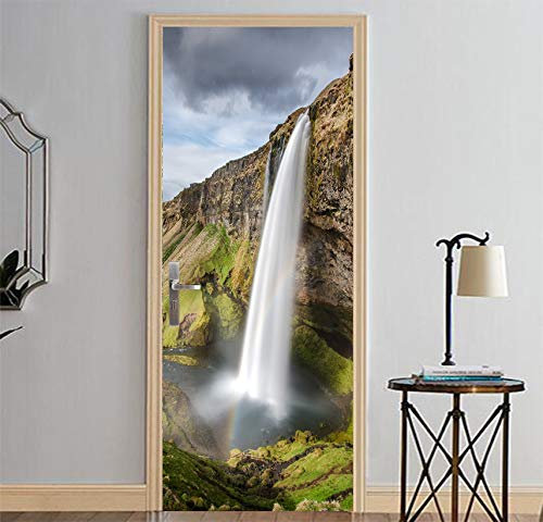 Türtapete selbstklebend TürPoster 3D Landschaft des weißen Wasserfalls Türtapete Selbstklebend Fototapete Türfolie Poster Tapete Abnehmbar Wandtapete für Wohnzimmer Küche Schlafzimmer B77 x H200cm