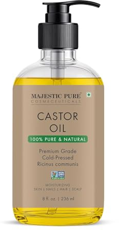 Majestic Pure Castor Oil - 8 Fl Oz Glass Bottle| 236 ml | 100% Pure and Natural, Cold Pressed & Hexane Free Premium Grade Oil for Eyelashes, Eyebrows, Skin, Nails, Hair & Scalp