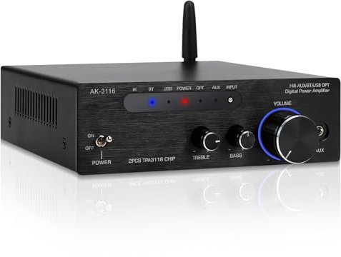 Romicta 200W HiFi Digital Verstärker mit Bluetooth 5.3, Dual TPA3116 Chip Klasse-D Stereo Receiver (RCA/USB/Optisch/AUX) für kompatibel mit Passivlautsprechern & Aktiver Subwoofer