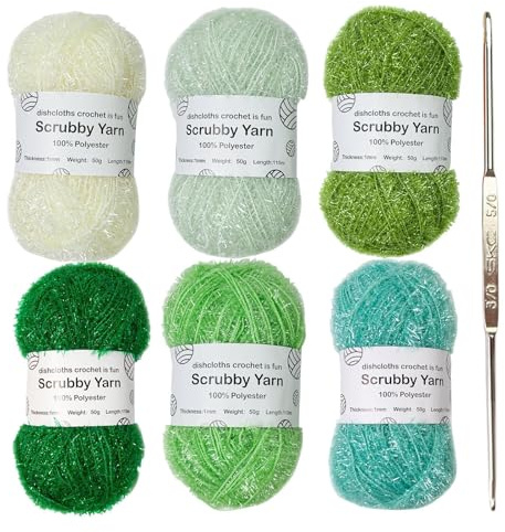 50g Scrubby Yarn for Crocheting, 6 Pieces Assorted Colors 1mm Polyester Scrubby Yarn for Crocheting Dishcloths Washcloths Crochet and Knitting Project