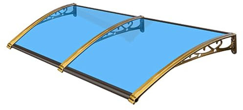 WPWSDWMX Toldos para Puertas, Cubierta de Policarbonato Transparente con Soporte de Aleación de Aluminio Dorado, Cubiertas para Pozos de Ventana(Blue,80 * 180cm/31 * 71in)