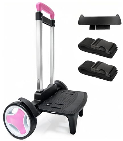 Rolling Backpack Trolley Cart with Stair-Climbing Quiet Wheels,Foldable Aluminum Frame,Adjustable Handle,Large 77 lbs Capacity–Fits Travel Bags,Book Bags,Shopping–Pink,No Edge Guard