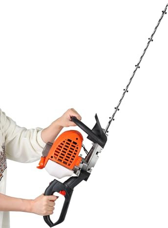 Taille-haie à gaz 26 cc pour aménagement paysager de jardin, lame double face de 61 cm sans fil avec sortie de 0,74 kW 7500 tr/min, pour arbustes denses et ronces épaisses, orange