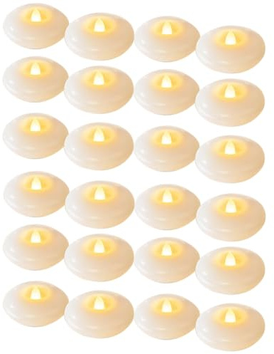 Giyofom 24 Pack 3 Bougies Flottantes à LED sans Flamme, Vacillantes, Étanches pour Les Vases Cylindriques, Décoration de Mariage