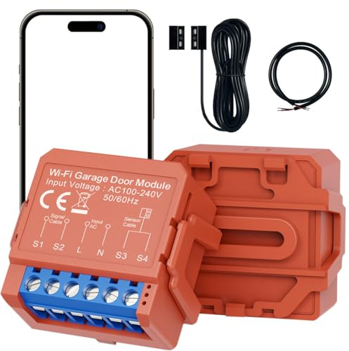 Acmerota Ouvre-Porte de Garage Connecté WiFi Interrupteur de Porte Intelligent Commande vocale/télécommande, avec minuterie d'ouverture/fermeture automatique, 5 m
