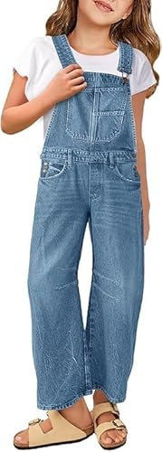 Haloumoning Denim Jumpsuit Girls Jeans Salopette Bambini Senza Maniche Lunghe Tuta Casual Loose Fit Pagliaccetto con Tasche