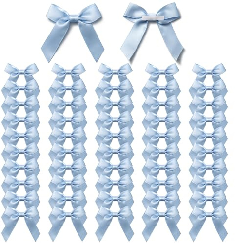 MORSUNBELA Schleifen Deko Hochzeit Kleine Geschenkschleifen Selbstklebend Schleife Geschenk für Geburtstag Weihnachten Valentinstag Kommunion 50 Stück，Blau
