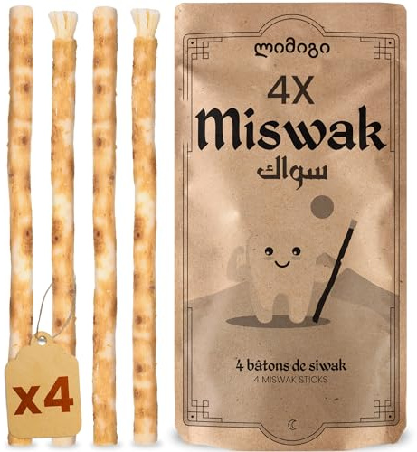 MODOGO® Miswak Natural x4 - Siwak Cepillo de Dientes Ecológico para Blanqueamiento Dental - Raíz de Salvadora Persica para Higiene Bucal - Alternativa Cero Waste y Vegana