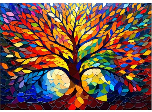 Bestdon Tree of Life Puzzle for Adults, 1000 Pieces Stained Glass Jigsaw Puzzles, Impossible Hard Difficult Challenging Plant Tree Family Puzzle for Gift Home Wall Decor