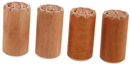 LIGIGWASH Wooden Mooncake Set 4pcs Traditional Chinese Pastry Cake Stamper for Baking Moon Cakes and Pastry Decoration Food Mold Imprint Tool for Mid-Autumn Festival