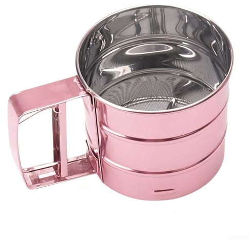 Eawfgtuw Flour Sifter, Stainless Steel Hand Held Flour Sifter, Flour Shaker Cup for Home Kitchen, Large Capacity Baking Sieve Cup for Icing Sugar Cake Flour (pink)