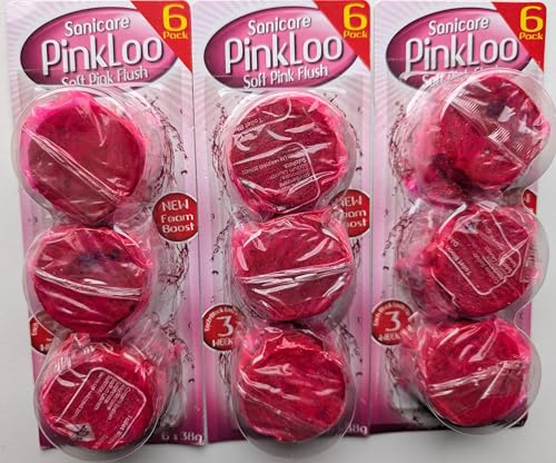 Sanicare Pink Toilet Cleaner Blocks – 18 Blocks (3 × 6 Packs) | Soft Pink Flush Fragrance, Long-Lasting Freshness & Limescale Prevention – 38 g Each – Made in UK