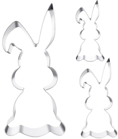 Osterhasen Ausstecher,16,8/10/8cm Groß Ausstechform Hase,3 Stück Ausstechformen Ostern Hasen Edelstahl Keksausstecher Oster Set,Hasenausstecher für Backen Kinder Ostergeschenk Plätzchenausstecher