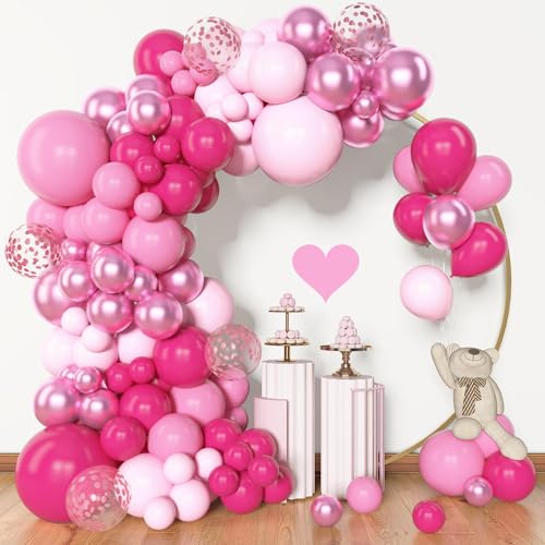 BlueCloudy 153 Stück Luftballon Girlande Rosa Bogen Kit, Ballongirlande Luftballongirlande Hellrosa Latexmetallisch Konfetti Rosa Luftballons Ballonbogen für Geburtstag Hochzeit Party Deko