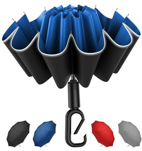 Copulan Windproof Compact Travel Umbrella,Large Strong but Light Portable and Automatic Folding Rain Umbrella, small inverted for travel size