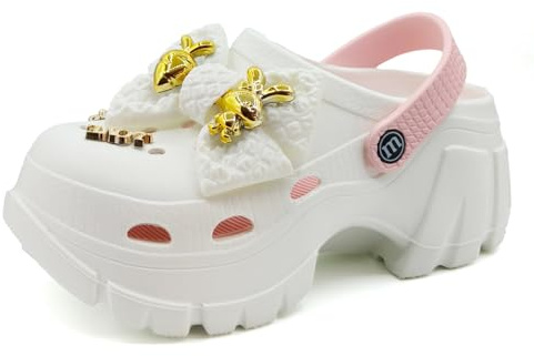 Sunporx Mujer Plataforma Zuecos Adorables Accesorios Lazos Verano Ligeros Cómodos Antideslizantes Exteriores Playa Piscina Jardín Informales Zuecos Sandalias Blanco 35/36 EU