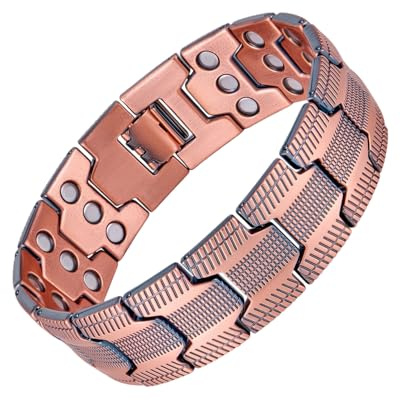 AORHOFJ Pulsera Magnética de Cobre Puro para Hombre, Pulsera de Terapia Magnética para Alivio del Dolor y Artritis, Pulsera de Cobre Sólido Ajustable, Color Bronce