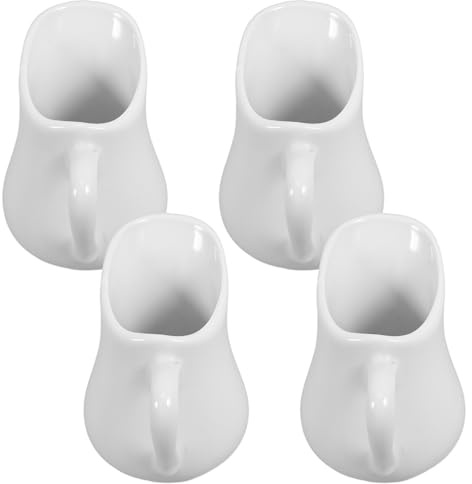 Zerodeko Set 4 Pezzi Bricco per Latte in Ceramica Bianco 80ml Beccuccio Speciale Raffinato per Servire Sciroppo e Crema in Cucina o Ristorante