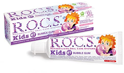 R.O.C.S. Kids (4-7 Jahre) Zahnpasta Bubble Gum- Vegane Zahncreme - mit Fluorid - 500 ppm Fluorid - Schutz vor Karies - Schutz vor Bakterien - Stärkung des Zahnschmelzes