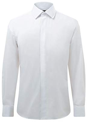 Dobell Mens White Tuxedo Dress Shirt Regular Fit Standard Collar Double Cuff Plain Fly Front-17.5