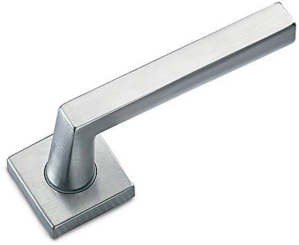 Sicma maniglia Fenix in Metallo per Porta Interna, Made in Italy, con Rosetta e Bocchetta quadrate, Cromo Satinata. Quadro 8mm.