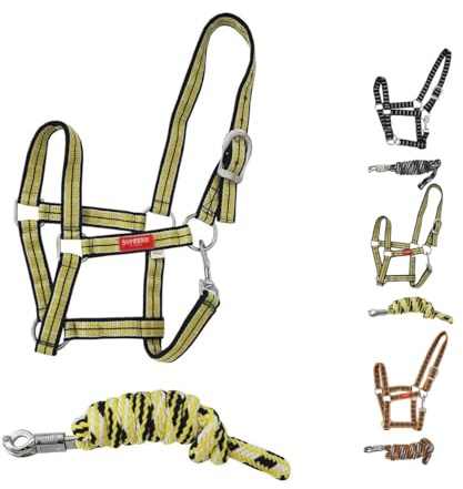 NETPROSHOP 1 Set Pferde Halfter und Strick Gemustert - Pony oder Full, Groesse:Pony, Farbe:Gelb/Dunkelblau