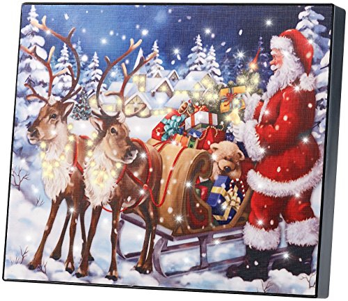 infactory LED Foto: LED-Bild Weihnachtsmann mit Rentierschlitten, 28 x 23 cm (Beleuchtete Weihnachtsbilder, Wandbilder, Bilder Weihnachtsmotiven)