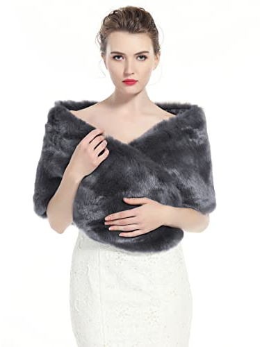 BEAUTELICATE Kunstpelz Bolero Schal Stola Pelz Damen Für Frauen Hochzeit Braut Abend Brautschal Brautstola