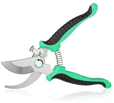 Pruning Shears Sharp Blade Bypass Hand Pruner - Garden Secateurs Professional High Carbon Alloy Steel Clipper for Branches Stems Tree Trimmer (Green)