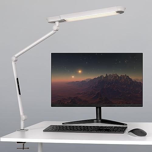 AmazLit Schreibtischlampe, LED Schreibtischlampe 1100 Lumen mit Klemme Schwenkarm-Architektenlampe 18W Hohe Helligkeit Keine Blendung Augenschutz Bürolampe Mehrfachbeleuchtung/Funktion, Weiß