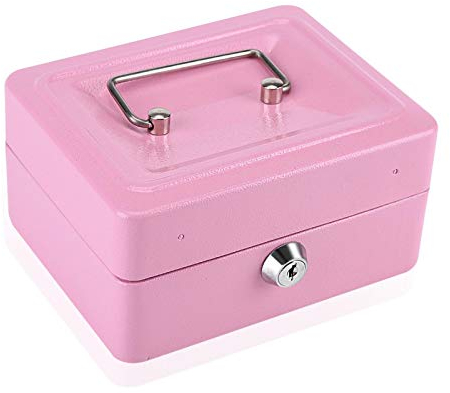 Telituny Pequeña caja dinero con Cerradura, Mini Caja Portátil de Acero con Llave, Cajas de Seguridad para el Hogar Oficina Escuela, Cajas Fuertes Ignífugas Resistentes al Agua