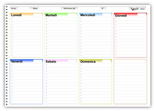 Planning 30x42 settimanale a colori SPIRALATO per appuntamenti OTTAGONO (55ff - 90gr) agenda da tavolo A3 senza data