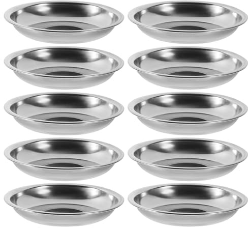 10Pcs Stainless Steel Small Plates, 4 Inch Round Mini Appetizer Dishes for Dipping Sauce, Seasoning, Condiment Bowls, Metal Tiny Dessert Plates, Unbreakable Side Dishes Stackable Basic Cat Bowls 10Cm