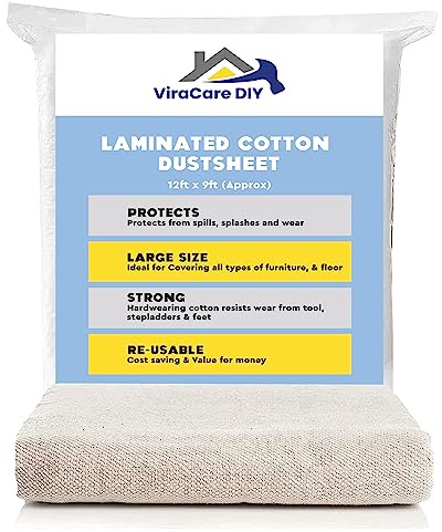 4 x Laminated Cotton Dust Sheets 12'x9' (3.6mx2.7m), for Painting & Decorating | Paint Sheets, Drop Cloth, Reusable, 1 Pack of 4