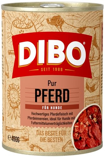 DIBO – PUR Pferd, 6 x 400g - Dose aus reinem Muskelfleisch – Single Protein, DIBO-Qualität (ehemals EXKLUSIV)