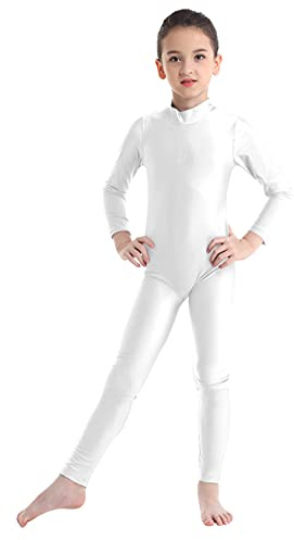 Jugaoge Kids Boys Girls Full Length Bodysuit Jumpsuit Costumes Gymnastic Dance Long Sleeve Unitard Ivory 9-10 Years