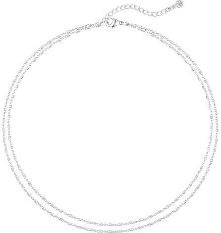 MBW Layered Necklaces for Women, Dainty Silver Plated Square Dot Choker Necklaces for Women Trendy Simple Silver Herringbone Thin Snake Chain Satellite Choker Necklace Silver Jewelry for Women