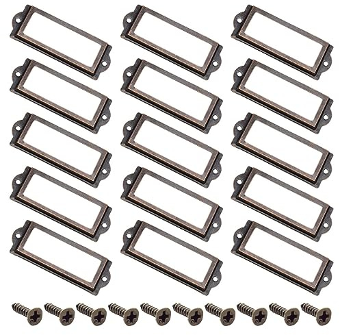 Yosawo 20 Stück Metall Etikettenhalter Möbel Schrank(83 * 30mm/Rote Bronze) | Antiker Etikettenhalter, Visitenkartenhalter Metall Rote Bronze für Büro und Aktenschrank