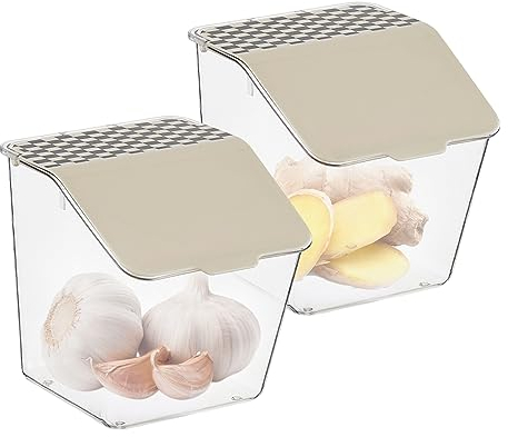 2Pcs Ajo Olla Cebolla Almacenamiento Ajo Contenedor Con Tapa De Pared Transparente A Prueba De Polvo Jengibre Cebolla Verde Pimiento Guindilla Caja De Almacenamiento Tarro Para Cocina Restaurante