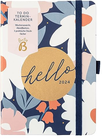 Busy B - Deutschsprachiger A6 To Do Terminkalender von Januar bis Dezember 2024 - Marine Blumen - A6 Wochenansicht Terminkalender mit Notizen, Abreißlisten und Steckfächern