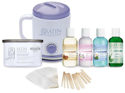 Satin Smooth Select-A-Temp™ Starter Kit - Adjustable Temperature Wax Warmer with Hair Removal Wax and Accessories, Professional Waxing Kit for Face and Body