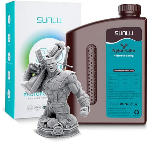 SUNLU Nylon-ähnliches 3D-Druckharz 2KG, hochfestes und langlebiges Photopolymerharz für LCD/DLP/SLA-Drucker, 395-405nm UV-Härtung, ideal für Funktionsteile, Prototypen, 2000G Grau