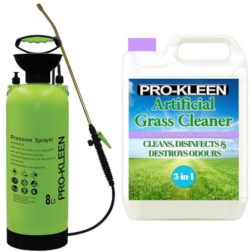 Pro-Kleen Artificial Grass Cleaner 5L With 8Ltr Pump Sprayer - Super Concentrate: Makes 15 Litres, for Homes with Dogs, Cleans, Deodorises, Leaves a Fresh Fragrance (Lavender)