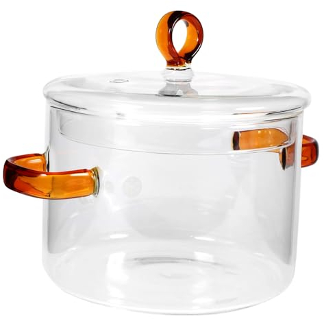 Zerodeko High Borosilicate Glass Cooking Pot Lid 1.5l Double Handle Glass Soup Pot for Kitchen Use Compatible Open Flame and Ceramic Cooktops