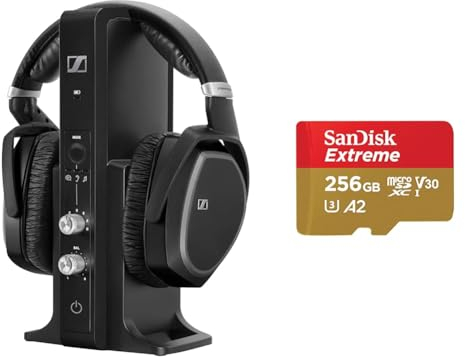Sennheiser RS195-U Digitales Funkkopfhörersystem & SanDisk Extreme microSDXC UHS-I Speicherkarte 256 GB + Adapter (Für Smartphones