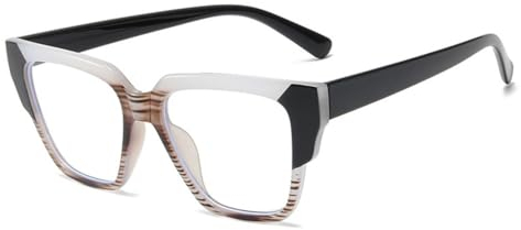 MUTYNE Cat Eye Bunte Damen Brillengestell Mode Polygon Klare Brillen Herren Leopardengestell,Weiße schwarze Streifen,Einheitsgröße