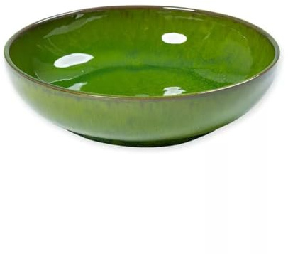 Verano Spanish Ceramics Selena Glaze Hand Dipped Medium & Large Bowls - Home Décor Kitchen Dining Room Café Restaurant Table Fruit Salad Serving Dishware - Dark Green 22cm
