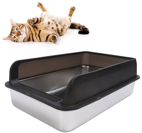 Kattsandlåda i Rostfritt Stål, XL-innesluten Högsidig Kattsandlåda, Non-stick Metallskräp för Stora Katter, Enkel Rengöring, Inkludera Skopa, för Alla Storlekar Av Katter (L #14)