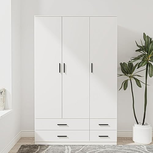 URBNLIVING Modern 3 Door 4 Drawer Wardrobe with Hanging Rail, Bedroom Furniture, Storage Shelf Clothes Organiser Stylish Design, Ample Storage Solution