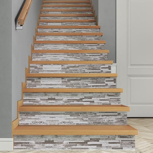 Treppenaufkleber,14PCS 100x18CM Selbstklebend Treppenstufen Wandmalerei Vinyl Treppe Steigleitung Abziehbilder,Antirutsch Sticker,Abnehmbar Türaufkleber Türtapete Treppe (Graue Ziegel)